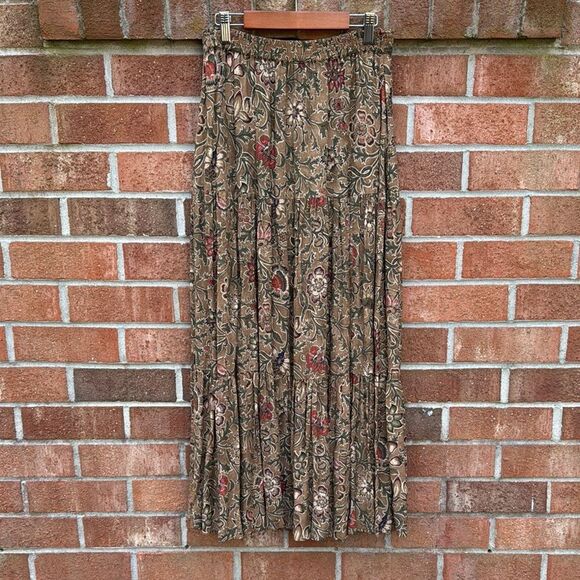 Liz Claiborne Green Tan Tiered Maxi Skirt sz Small - Picture 2 of 8